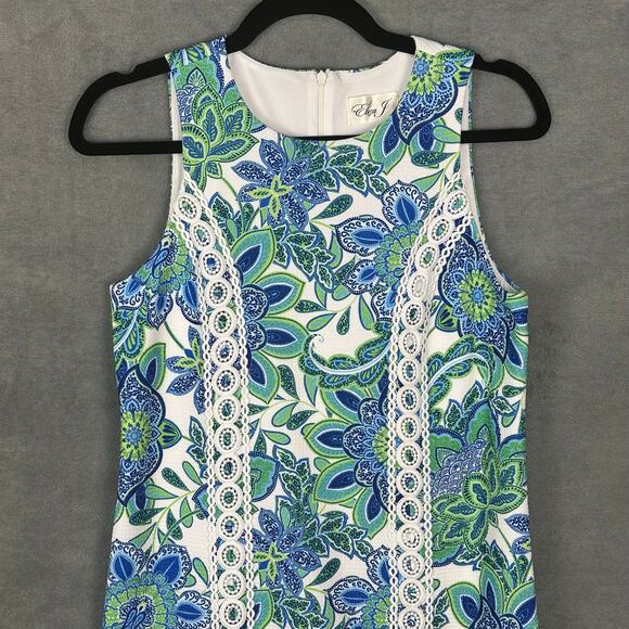Eliza J Dress Womens 2 Blue Floral Embroidered Tropical Beach Resort Bright - Picture 2 of 12